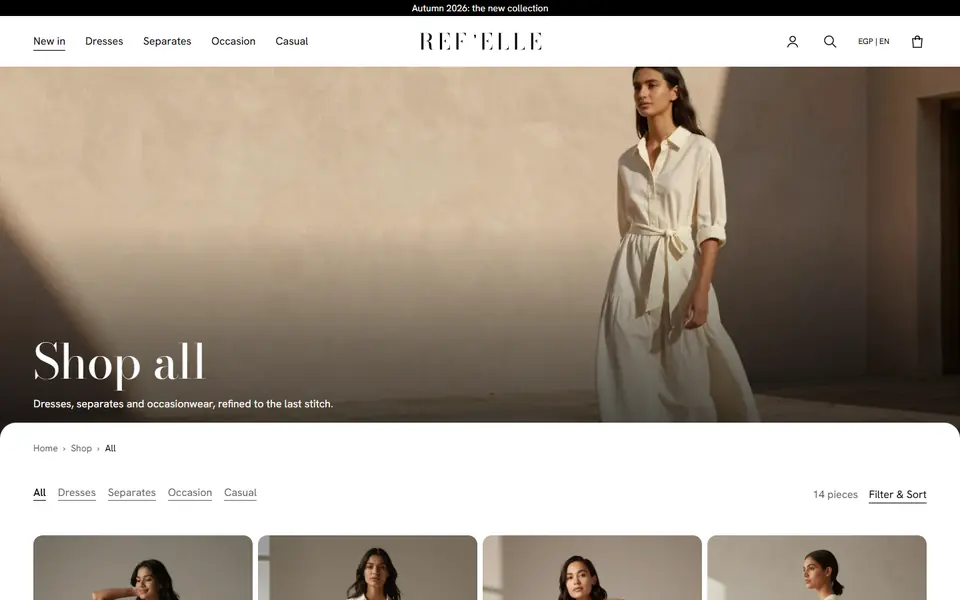 Shop page of the website