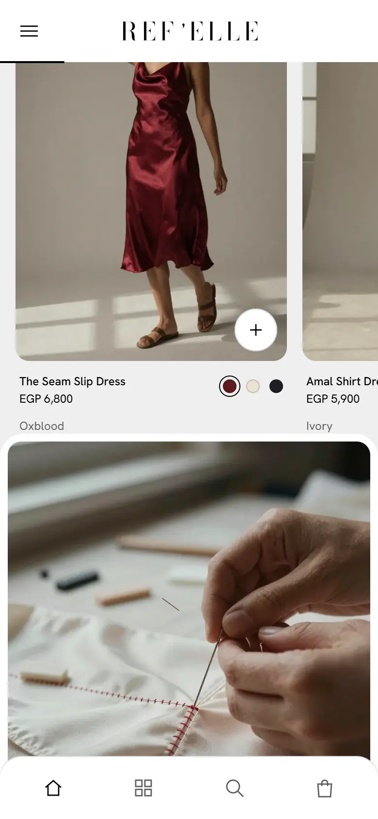 Further down the REF'ELLE home page on a phone